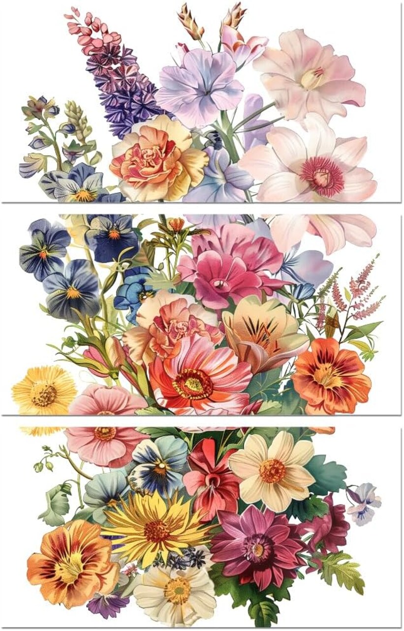 Rub on Floral Transfer - (Vintage Flowers) 11.8 x 5.9 x 0.2 inches